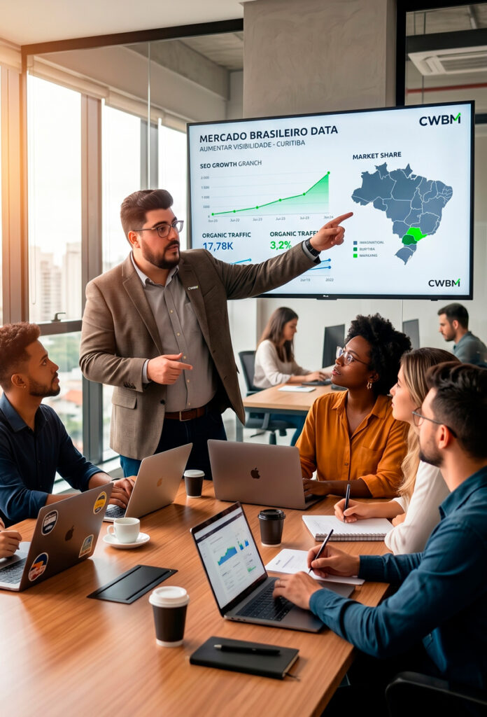 O fundador e especialista em SEO da agência CWBM analisando métricas de crescimento orgânico em telas digitais.